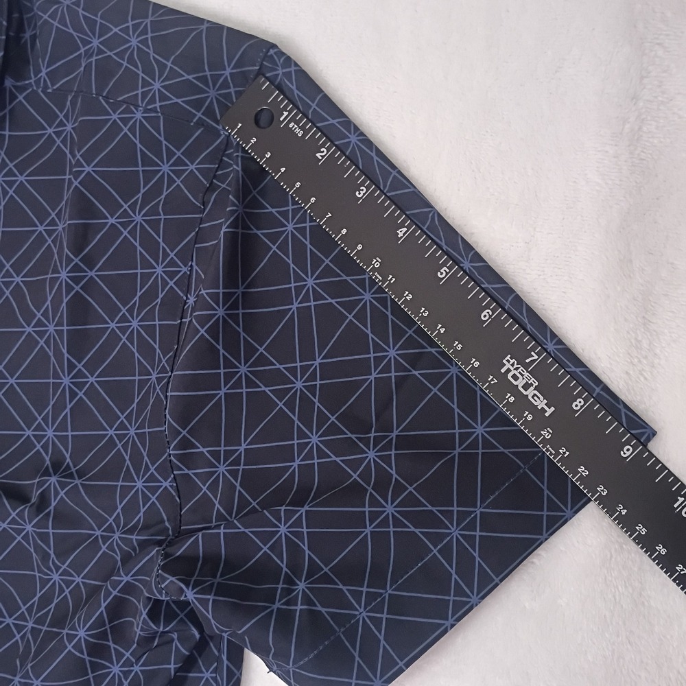 BYLT Riviera Short Sleeve Button Down Grid Navy Blue Mens Medium Stretch Casual - Picture 6 of 14